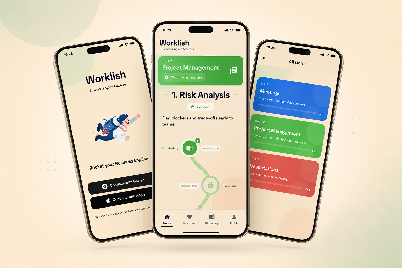 Worklish app conversation practice mockup
